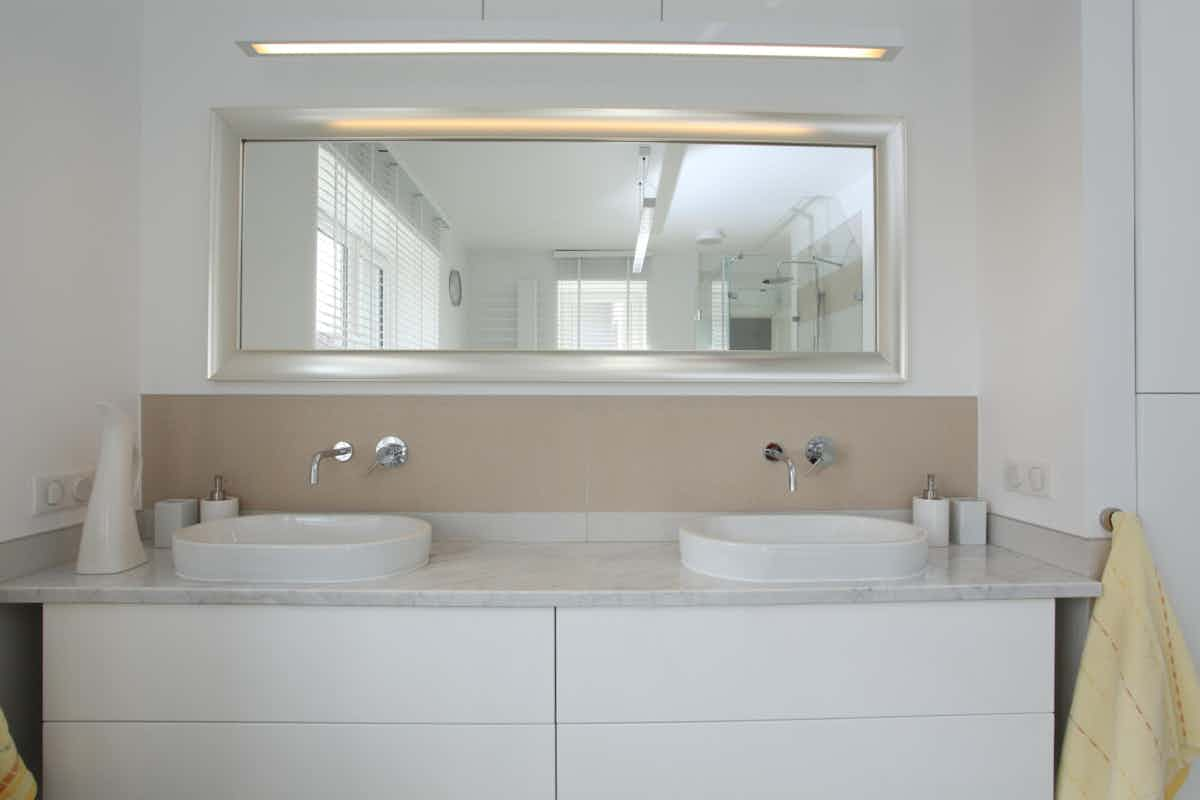 custom bathroom countertop with double sinks